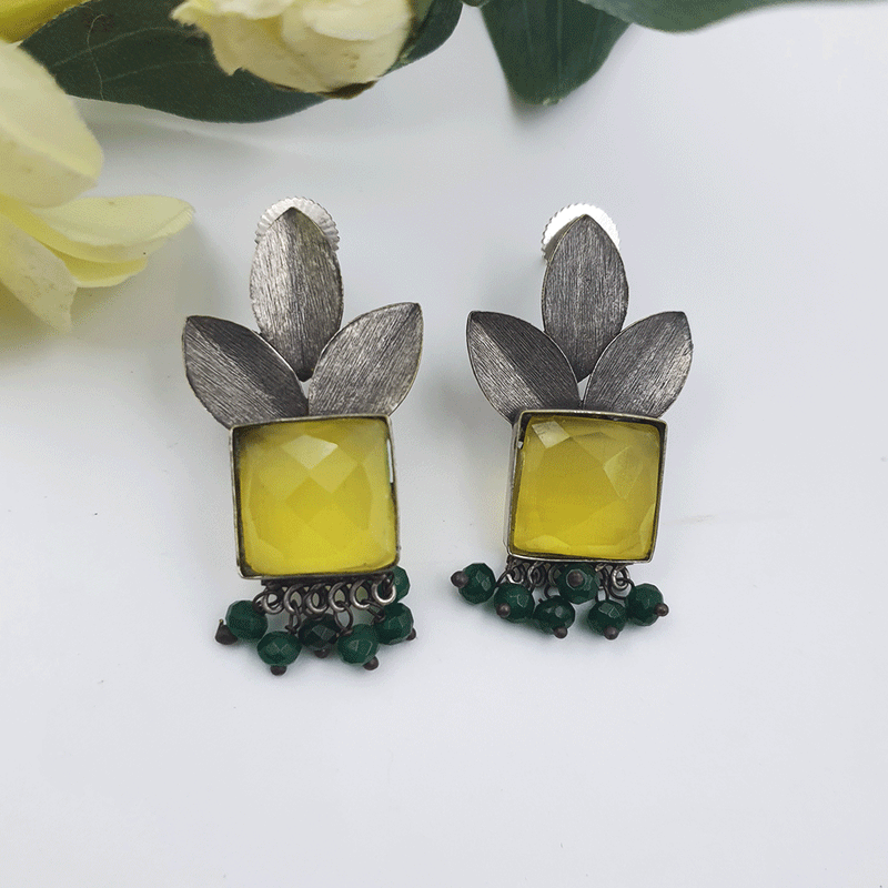 Buy Teejh Teja Floral Yellow Stone Studs Earrings Online